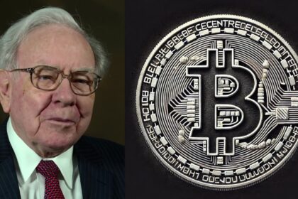 Darstellung von Warren Buffett und einem Symbolbild des Bitcoin